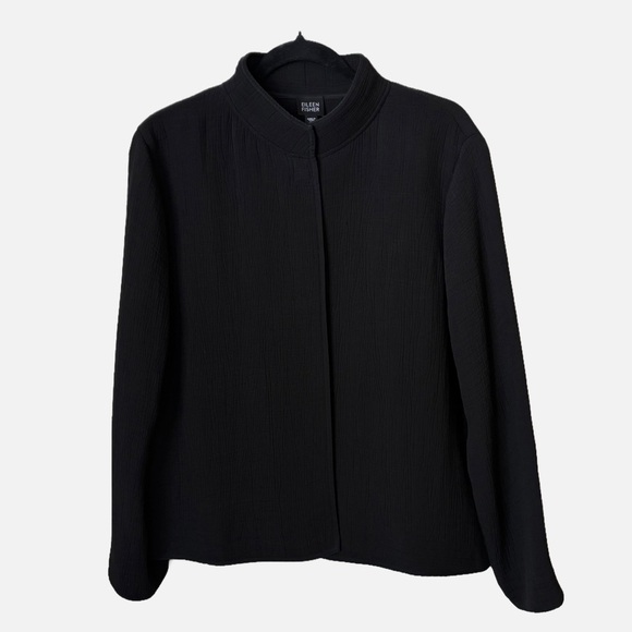 Eileen Fisher Silk Blend Textured Jacket Stand Collar Magnetic Closure Medium - Picture 1 of 9